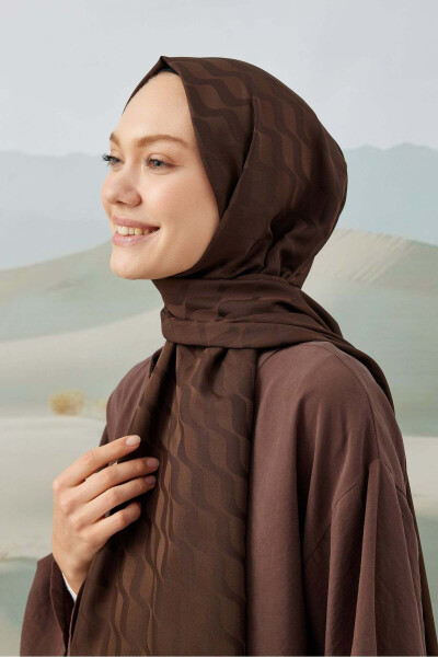 Watercourse Patterned Silky Jacquard Shawl Bitter Coffee - 3
