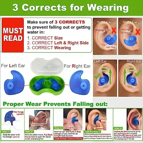 WaterDam A-Series Swimming Ear Plugs Ultra Comfy Great Waterproof Earplugs (Mixed Sizes, Size 1+2A: Small Ear Women Teens Kids (Blue Green)) - 6