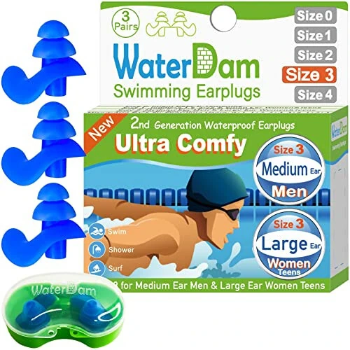 WaterDam Swimming Ear Plugs Great Waterproof Ultra Comfy Earplugs Prevent Swimmer's Ear - WaterDam
