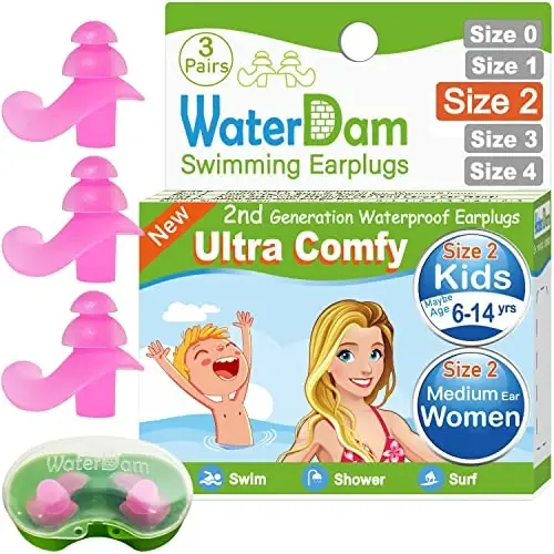 WaterDam Swimming Ear Plugs Great Waterproof Ultra Comfy Earplugs Prevent Swimmer's Ear 