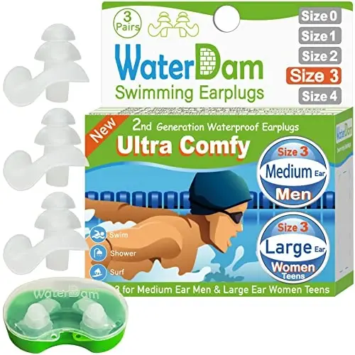 WaterDam Swimming Ear Plugs Great Waterproof Ultra Comfy Earplugs Prevent Swimmer's Ear 