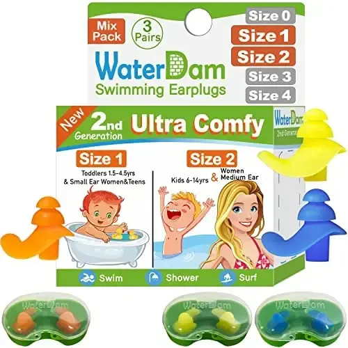 WaterDam Swimming Ear Plugs Great Waterproof Ultra Comfy Earplugs Prevent Swimmer's Ear 