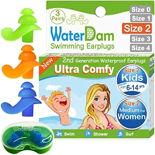 WaterDam Swimming Ear Plugs Great Waterproof Ultra Comfy Earplugs Prevent Swimmer's Ear 