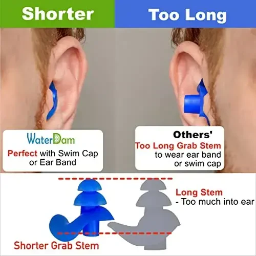 WaterDam Swimming Ear Plugs Great Waterproof Ultra Comfy Earplugs Prevent Swimmer's Ear - 6