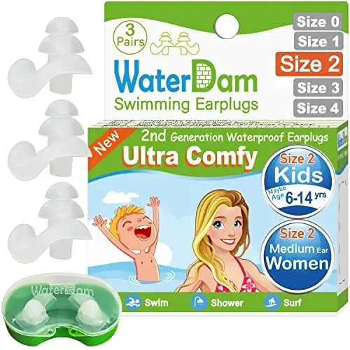 WaterDam Swimming Ear Plugs Great Waterproof Ultra Comfy Earplugs Prevent Swimmer's Ear 