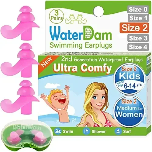 WaterDam Swimming Ear Plugs Great Waterproof Ultra Comfy Earplugs Prevent Swimmer's Ear - 1
