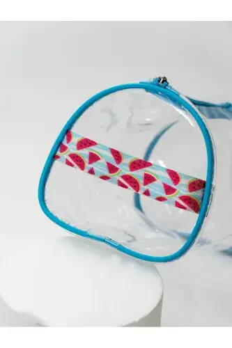 Watermelon Pattern Handheld Large Blue Transparent Holiday, Beach, Cosmetic, Makeup and Care Bag-Blue - ROF BAG (1)