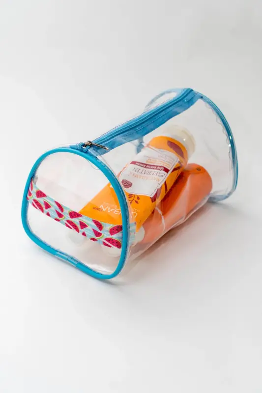 Watermelon Pattern Handheld Large Blue Transparent Holiday, Beach, Cosmetic, Makeup and Care Bag-Blue - 4