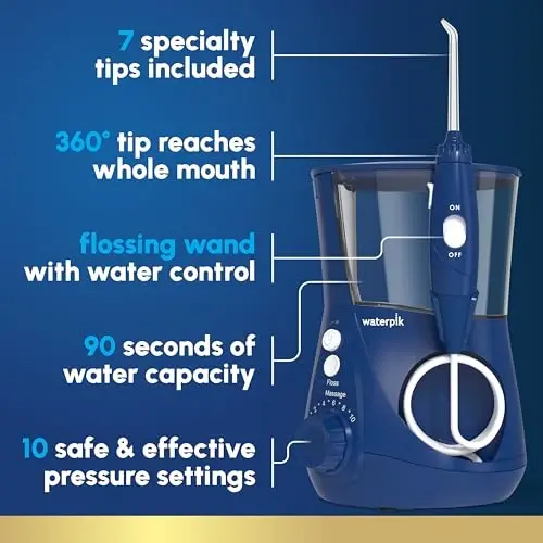 Waterpik Aquarius Water Flosser For Teeth Cleaning, Gums, Braces, Dental Care, Electric Power With 10 Settings, 7 Tips For Multiple Users And Needs, ADA Accepted, Blue WP-663, Packaging May Vary - 2