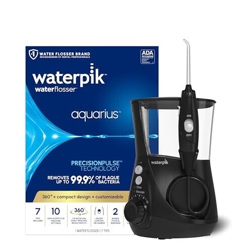 Waterpik Aquarius Diş İpi Profesyonel Diş, Diş Eti, Braket, Diş Bakımı, Elektrik Gücü 10 Ayarlı, Çoklu Kullanıcı ve İhtiyaçlar İçin 7 Başlık, ADA Onaylı, Siyah WP-662, Ambalaj Değişebilir - 6