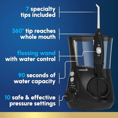 Waterpik Aquarius Water Flosser For Teeth Cleaning, Gums, Braces, Dental Care, Electric Power With 10 Settings, 7 Tips For Multiple Users And Needs, ADA Accepted, Black WP-662, Packaging May Vary - 1
