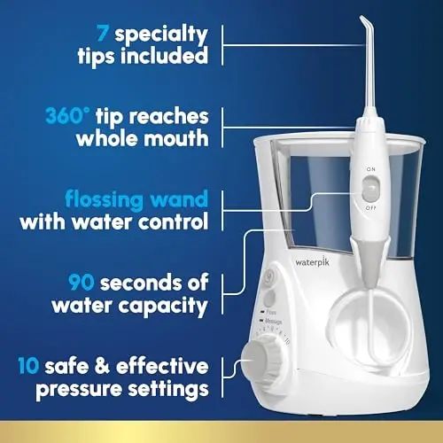 Waterpik Aquarius Water Flosser For Teeth Cleaning, Gums, Braces, Dental Care, Electric Power With 10 Settings, 7 Tips For Multiple Users And Needs, ADA Accepted, White WP-660, Packaging May Vary - 2