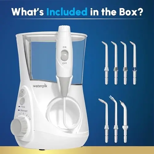 Waterpik Aquarius Water Flosser For Teeth Cleaning, Gums, Braces, Dental Care, Electric Power With 10 Settings, 7 Tips For Multiple Users And Needs, ADA Accepted, White WP-660, Packaging May Vary - 4
