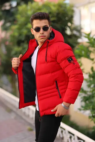 Waterproof And Windproof Men's Hooded Winter Puffer Jacket-red 