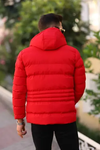 Waterproof And Windproof Men's Hooded Winter Puffer Jacket-red - 3