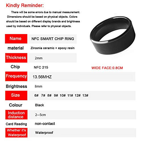 Waterproof Ceramic NFC Ring, NFC Forum Type 2 215 496 Bytes Chip Universal for Mobile Phone, All-Round Sensing Technology Wearable Smart Ring, Wide Surface Fashion Ring (10#) - 10