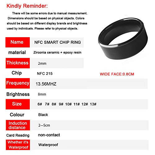 Waterproof Ceramic NFC Ring, NFC Forum Type 2 215 496 Bytes Chip Universal for Mobile Phone, All-Round Sensing Technology Wearable Smart Ring, Wide Surface Fashion Ring (10#) - 10