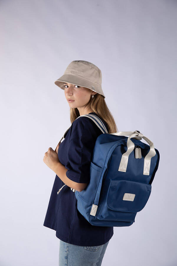 Waterproof Fabric Unisex Indigo Backpack Adjustable Shoulder And Hand Strap With Large Eyelet Pocket - 29