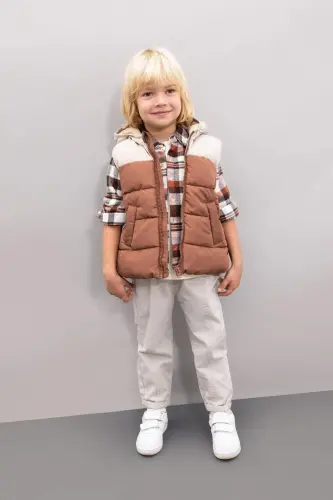 Waterproof fleece lined hooded puffer vest for baby boys (A2848a524au) - DEFACTO (1)