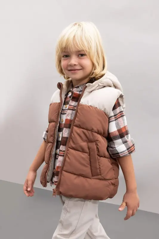 Waterproof fleece lined hooded puffer vest for baby boys (A2848a524au) - 3