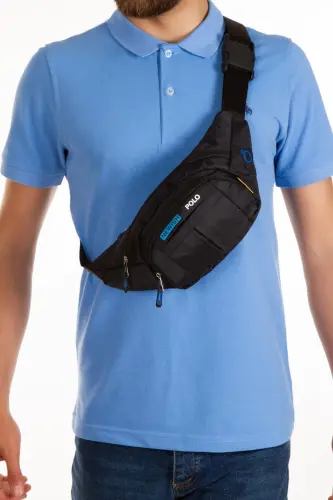 Waterproof Headphone Usb Output Unisex Black Crossbody Waist Shoulder and Sports Bag - blue black - 4