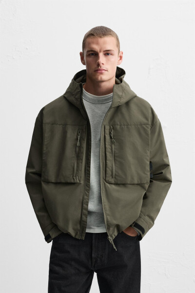 Waterproof hooded jacket (Light khaki) - 11