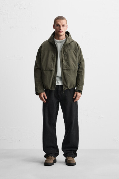 Waterproof hooded jacket (Light khaki) - 1