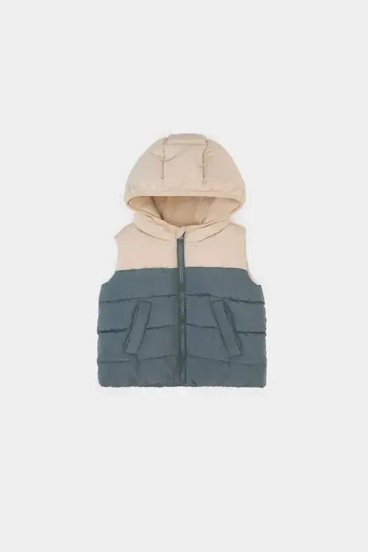 Waterproof hooded puffer vest with fleece lining for baby boys - DEFACTO