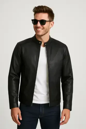 Waterproof leather biker jacket. - 1