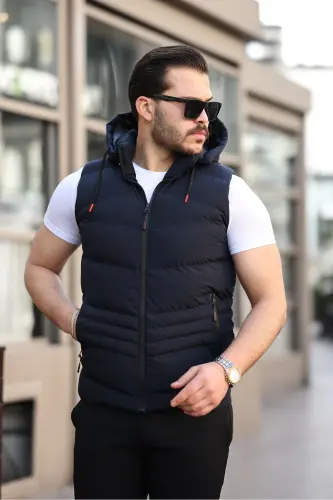 Waterproof Men's Detachable Hooded Vest-Navy Blue - 3