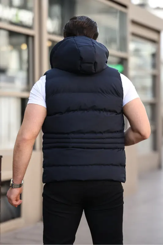 Waterproof Men's Detachable Hooded Vest-Navy Blue - 5