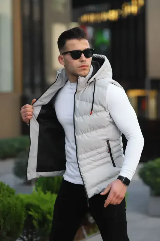 Waterproof Men's Detachable Hooded Vest-STONE - 1