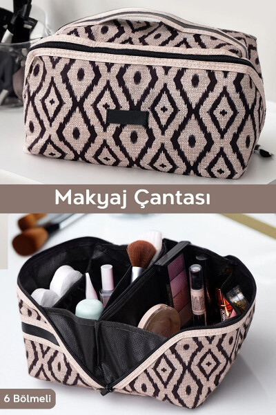 Waterproof Multi-Purpose Handle Makeup Bag with Spacious Compartments Travel Type Cosmetic Organizer - 1