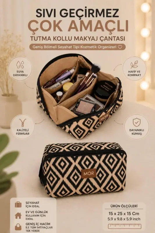 Waterproof Multi-Purpose Handle Makeup Bag with Spacious Compartments Travel Type Cosmetic Organizer - 1