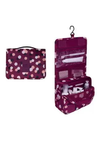 Waterproof Organizer Hanging Travel Cosmetic Makeup Bag Burgundy Floral-Burgundy - 1