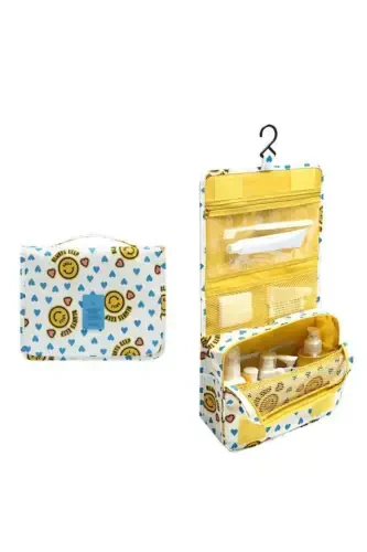 Waterproof Organizer Hanging Travel Cosmetic Makeup Bag Smiley Yellow-Yellow - 1