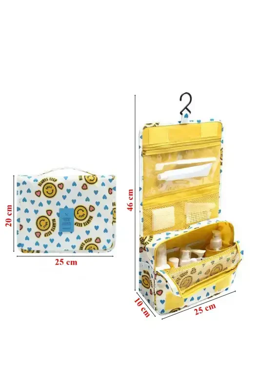Waterproof Organizer Hanging Travel Cosmetic Makeup Bag Smiley Yellow-Yellow - 2