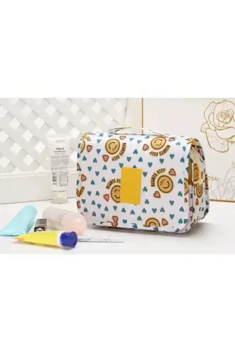 Waterproof Organizer Hanging Travel Cosmetic Makeup Bag Smiley Yellow-Yellow - 3
