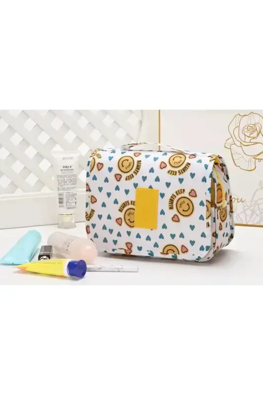 Waterproof Organizer Hanging Travel Cosmetic Makeup Bag Smiley Yellow-Yellow - 3