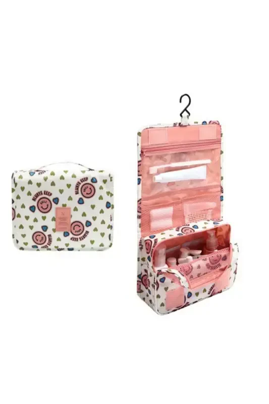 Waterproof Organizer Hanging Travel Cosmetic Makeup Bag Smiling Pink-Pink - 1