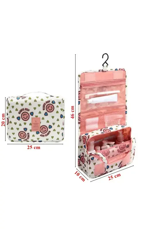 Waterproof Organizer Hanging Travel Cosmetic Makeup Bag Smiling Pink-Pink - 2