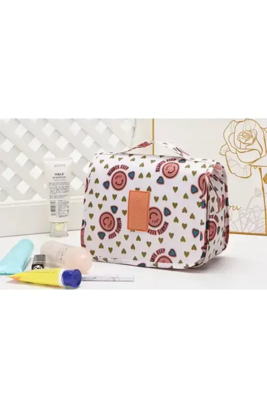 Waterproof Organizer Hanging Travel Cosmetic Makeup Bag Smiling Pink-Pink - 3