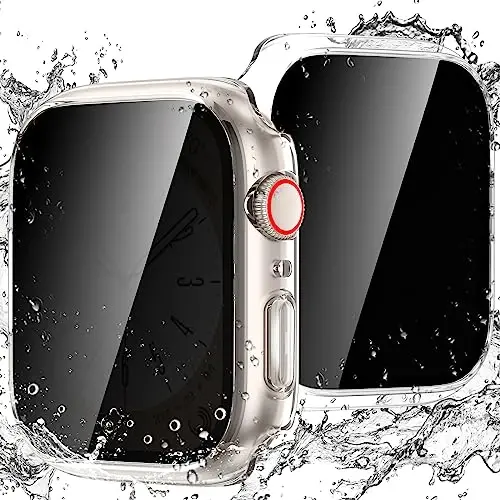 Waterproof Privacy Case for Apple Watch Screen Protector 40mm ClearClear | for Apple Watch SE3/SE2/SE, Series 6/5/4 Anti-Spy Tempered Glass Film iWatch Cover Slim Hard PC Case Bumper Anti-Scratch - 1