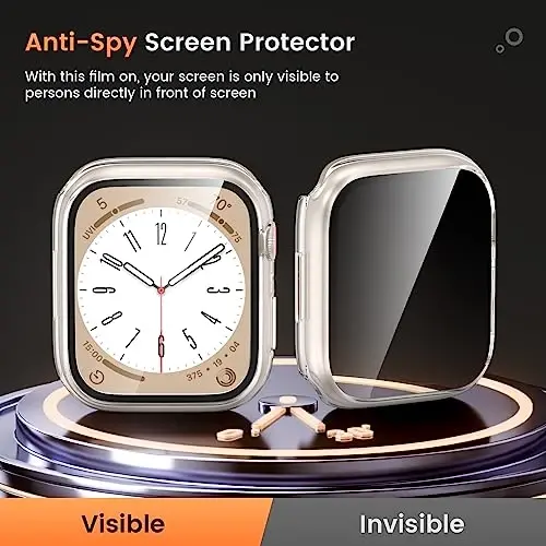 Waterproof Privacy Case for Apple Watch Screen Protector 40mm ClearClear | for Apple Watch SE3/SE2/SE, Series 6/5/4 Anti-Spy Tempered Glass Film iWatch Cover Slim Hard PC Case Bumper Anti-Scratch - 3