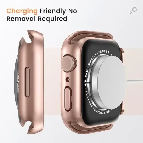 Waterproof Privacy Case for Apple Watch Screen Protector 41mm Rosegold | for Apple Watch Series 9/8/7 Anti-Spy Tempered Glass Film iWatch Cover Slim Hard PC Case Bumper Anti-Scratch - 6