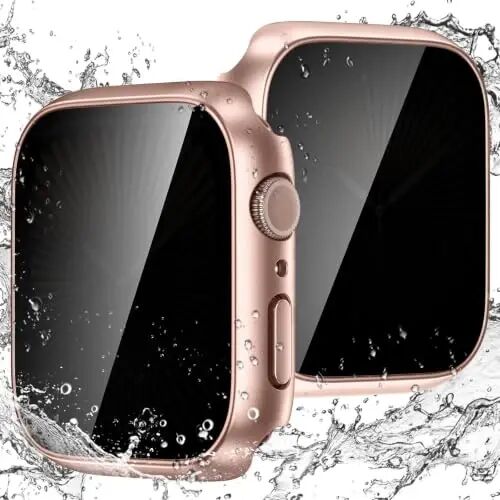Waterproof Privacy Case for Apple Watch Screen Protector 42mm Rosegold | for Apple Watch Series 11/10 Anti-Spy Tempered Glass Film iWatch Cover Slim Hard PC Case Bumper Anti-Scratch - Goton