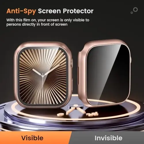 Waterproof Privacy Case for Apple Watch Screen Protector 42mm Rosegold | for Apple Watch Series 11/10 Anti-Spy Tempered Glass Film iWatch Cover Slim Hard PC Case Bumper Anti-Scratch - 4