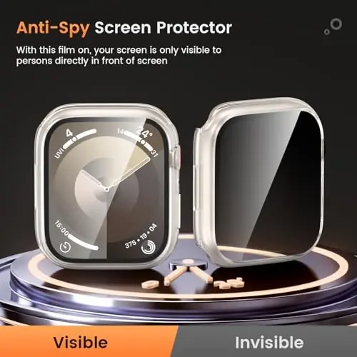 Waterproof Privacy Case for Apple Watch Screen Protector 45mm ClearClear | for Apple Watch Series 9/8/7 Anti-Spy Tempered Glass Film iWatch Cover Slim Hard PC Case Bumper Anti-Scratch - 3