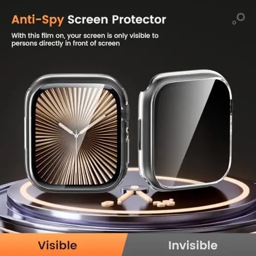 Waterproof Privacy Case for Apple Watch Screen Protector 46mm ClearClear | for Apple Watch Series 11/10 Anti-Spy Tempered Glass Film iWatch Cover Slim Hard PC Case Bumper Anti-Scratch - 4