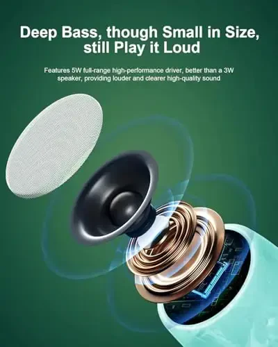 Waterproof Speaker, Small Bluetooth Speaker with Stereo Sound and Robust Bass, Mini Speakers with Hands-Free Call, IPX7 Waterproof, Portable Speakers for Shower, Indoor & Outdoor, Gift for Men, Women - 2
